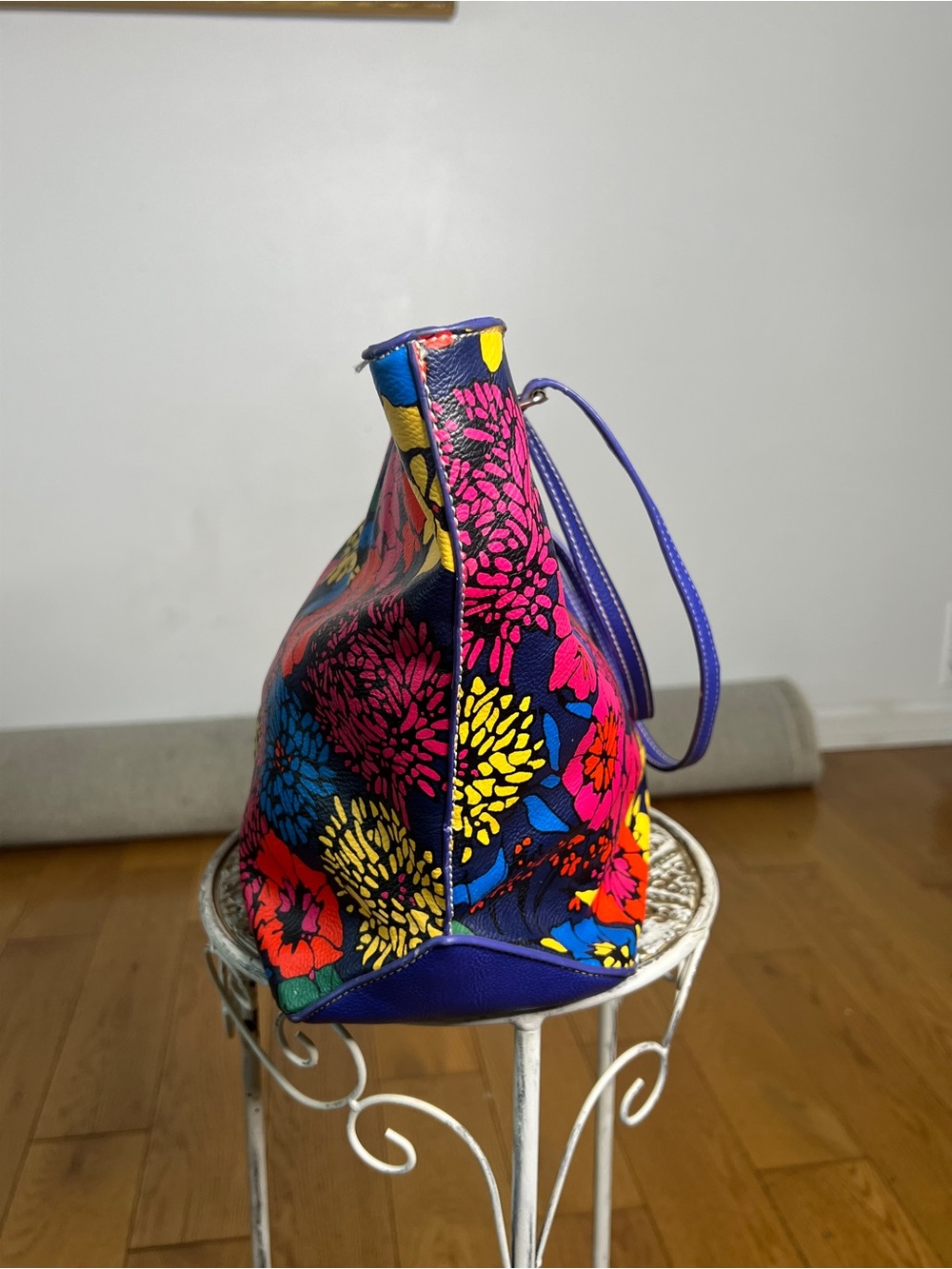 Nine West Navy Floral Tote with Bright Multicolor Blooms - Picture 4 of 10